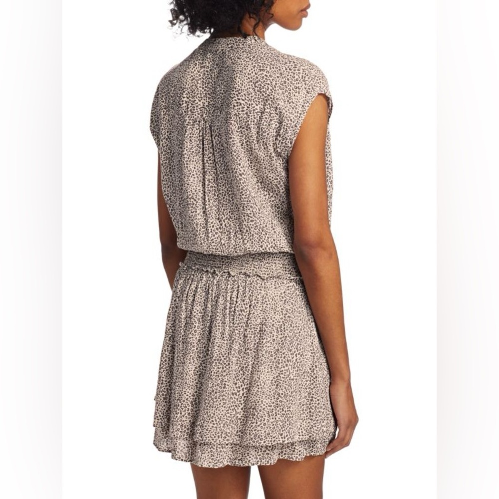 Rails Angelina Cheetah Print Mini Dress Linen Blend Smocked Waist Woman's Size L - Picture 3 of 12